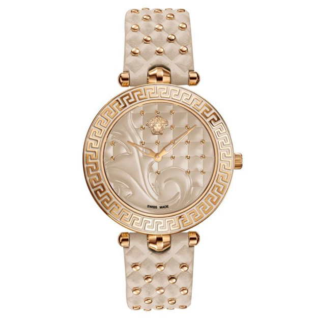 Εικόνα της ΓΥΝΑΙΚΕΙΟ ΕΛΒΕΤΙΚΟ ΩΡΟΛΟΓΙ VERSACE VANITAS ΕΠΙΧΡΥΣΟ ΜΠΕΖ ΠΛΑΚΑ ΚΑΙ ΛΟΥΡΑΚΙ